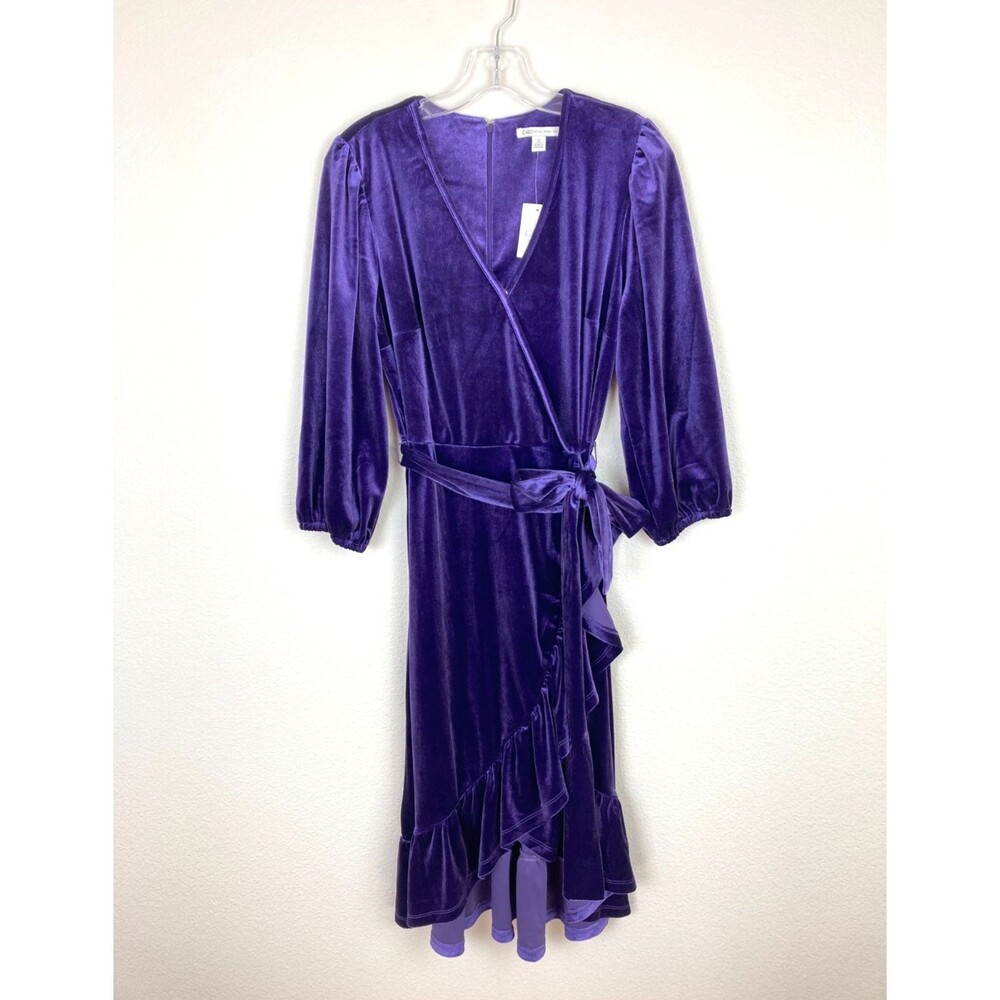 Cato NWT Purple Velvet Midi Dress Belt Size S Soft Elegant Party Holiday Ruffles